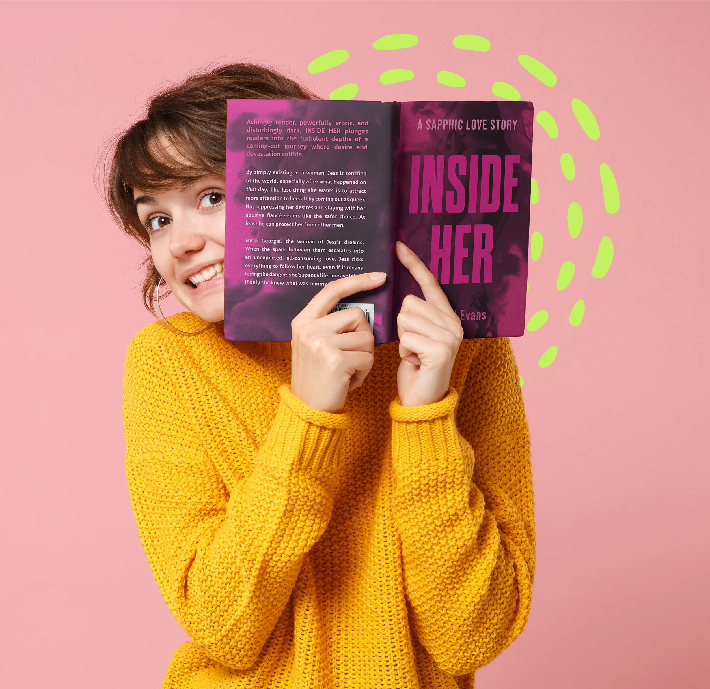 Author reading a published book